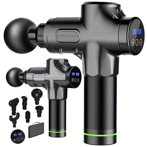 Massage gun with attachments on a white background
