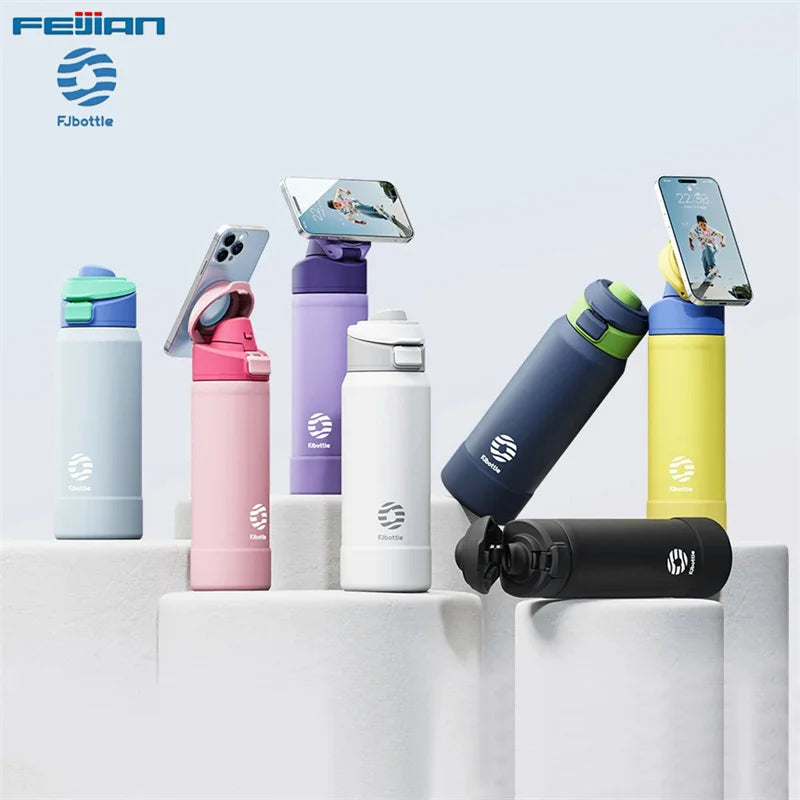 Feijian water bottles in various colors on a white background