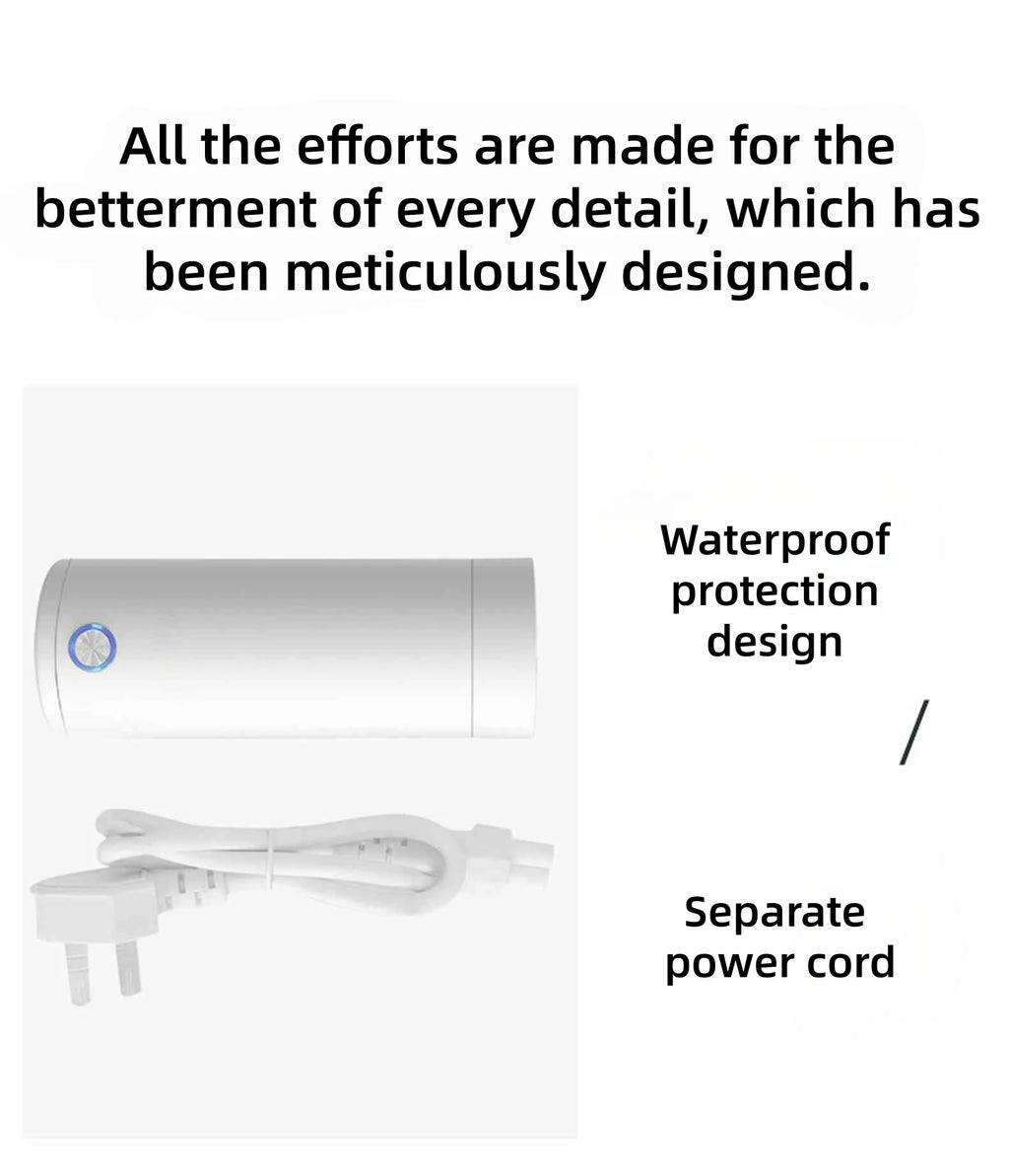 Product with waterproof protection design and separate power cord on a white background