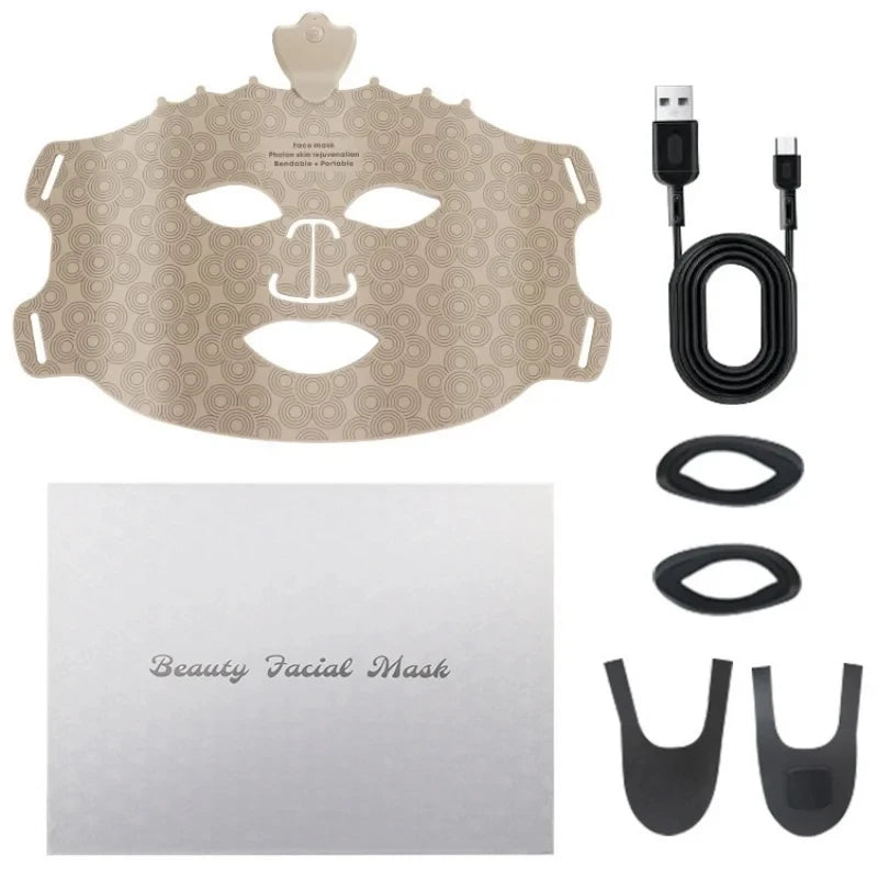 Beauty facial mask with USB cable and attachments on a white background