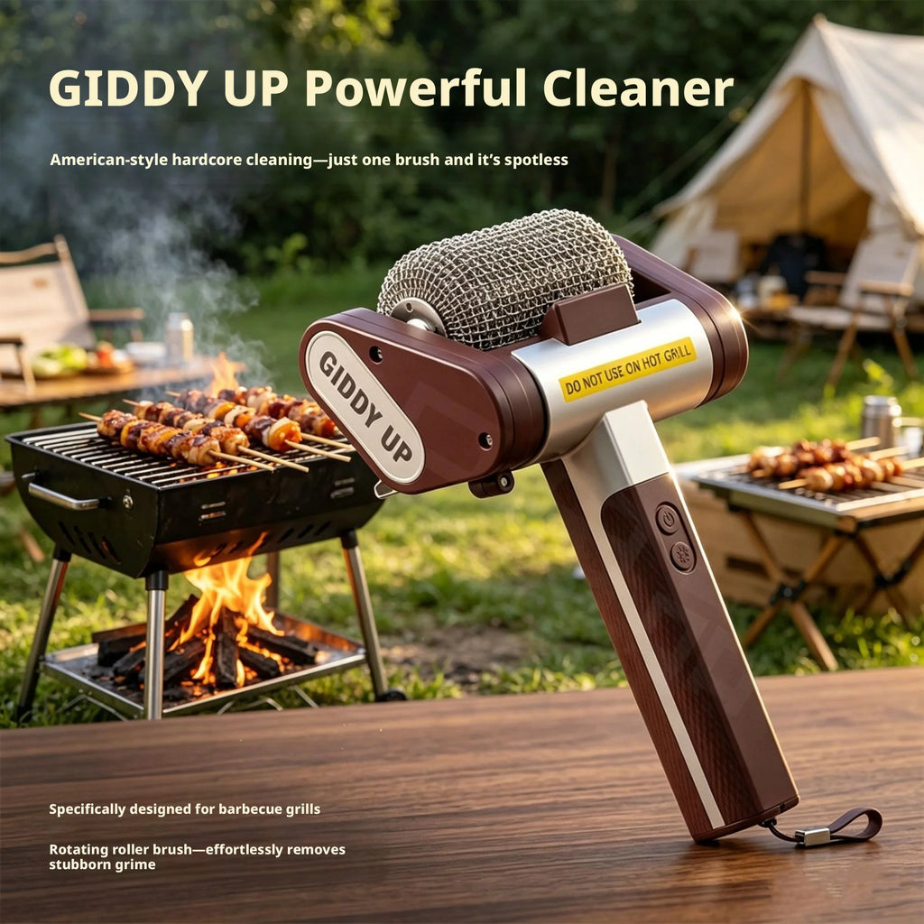 Rechargeable Electric BBQ Grill Brush with LED Light & Replaceable Heads | Stainless Steel