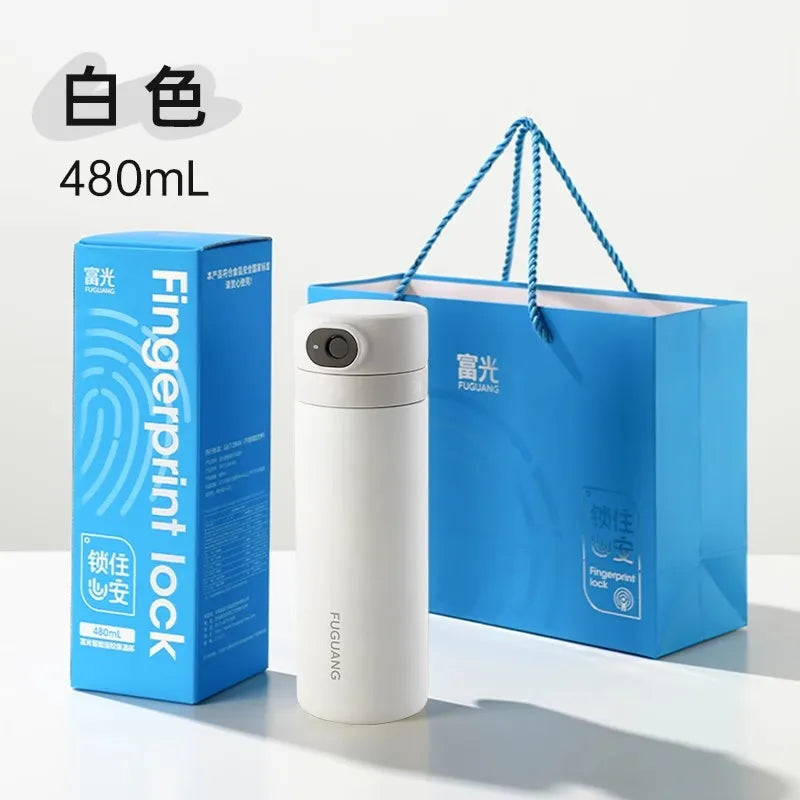 White water bottle with blue packaging and text on a white background