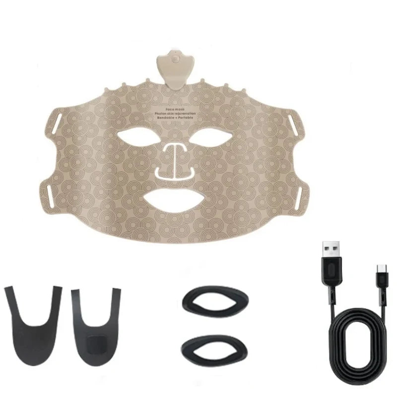 Skincare mask with attachments and USB cable on a white background