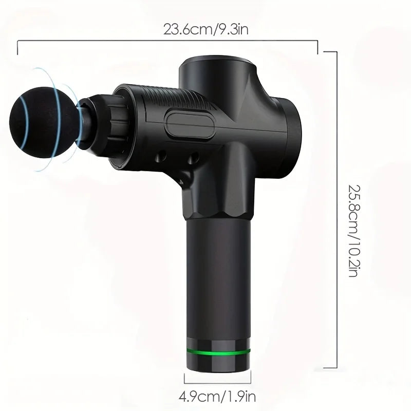 Black handheld device with measurement dimensions on a white background